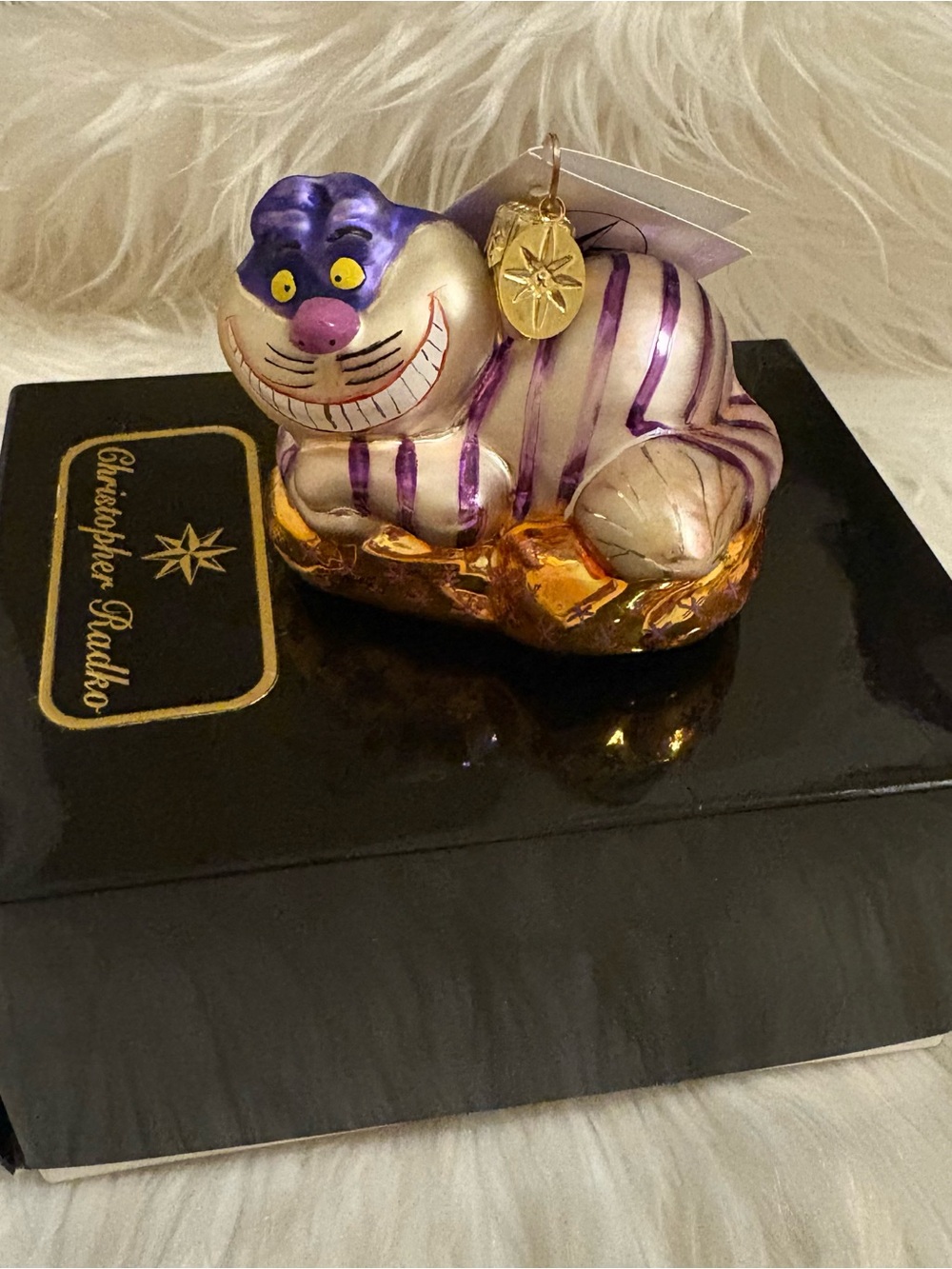 RARE Alice in Wonderland Cheshire Cat Grin Glass Ornament